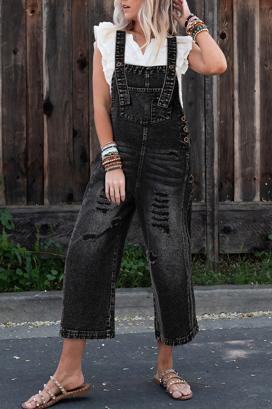 Distressed Denim Overalls