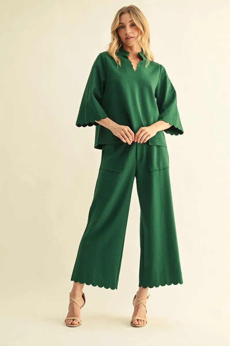 Scalloped Trim Pant Set