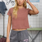 WASHED SHORT SLEEVE CROPPED KNIT T-SHIRT