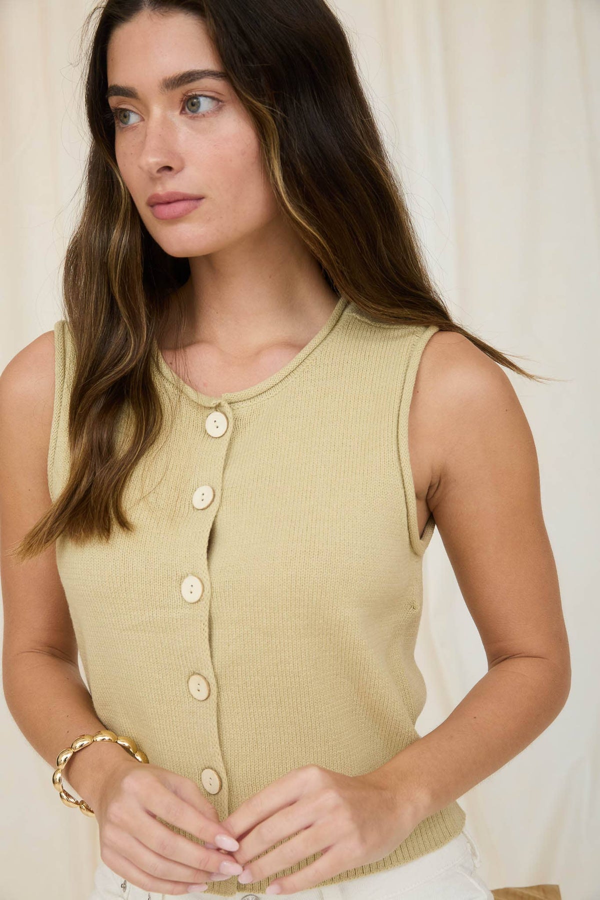 RAW EDGE BUTTON DOWN KNIT CARDIGAN VEST TOP