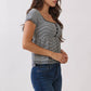 JT57348S - STRIPE SQUARE NK HENLEY BABYDOLL TEE