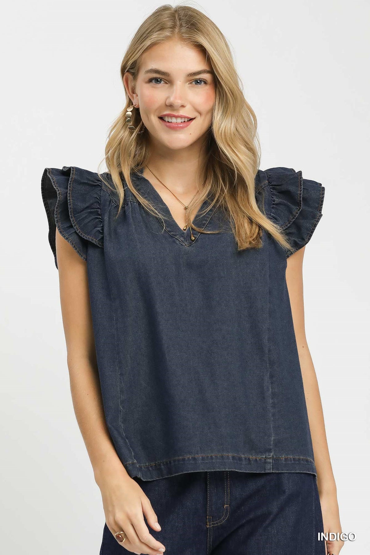 Frilled Ruffle Indigo Top