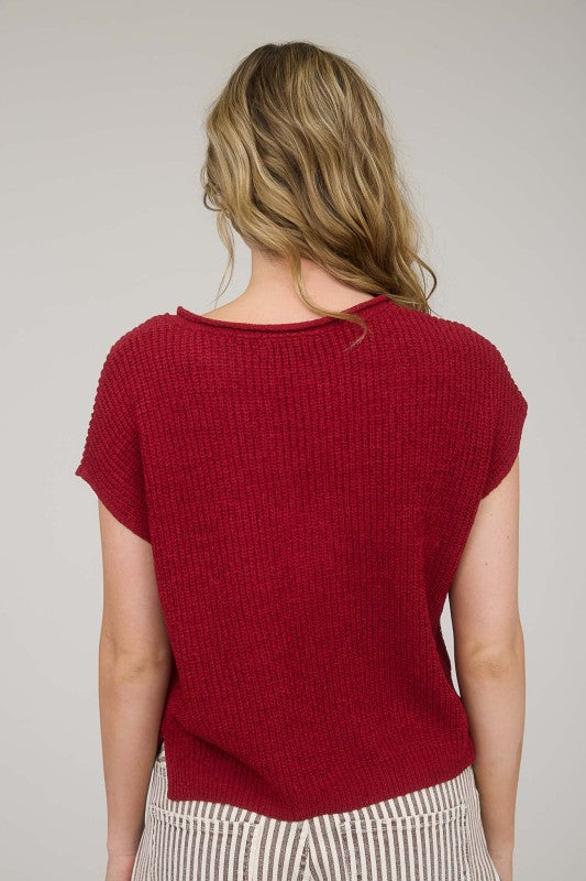 Split Neck Short Sleeve Knit