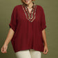 PLUS Open Collared Leopard Detail Blouse