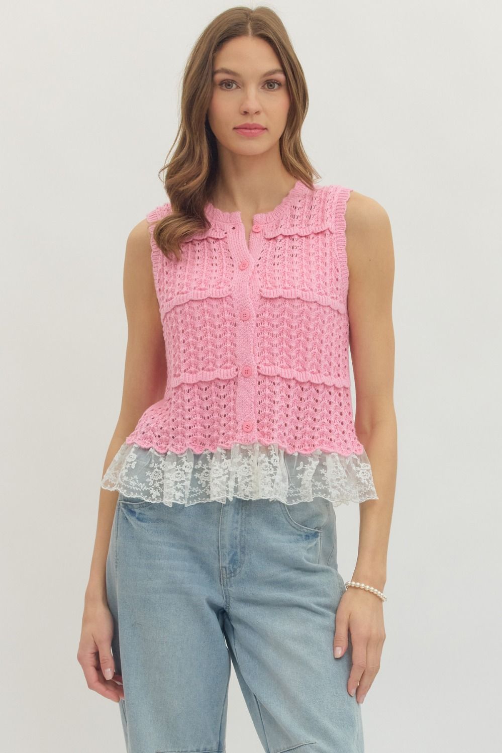 Knit & Lace Button Tank