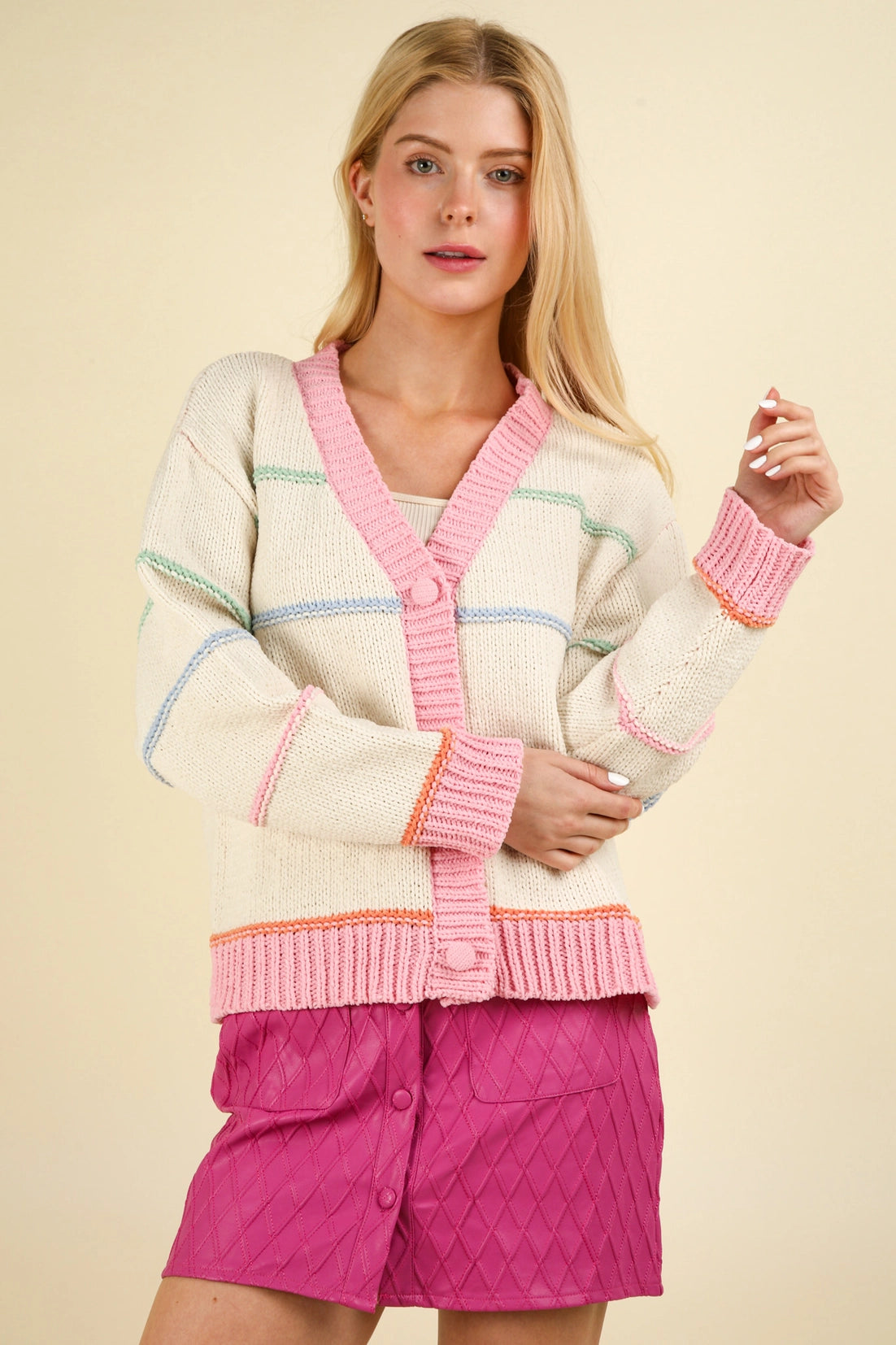 Melow Color Stripe Button Down Sweater Cardigan