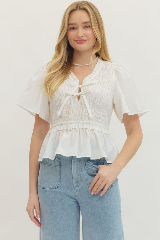 Smocked Bodice Peplum Top