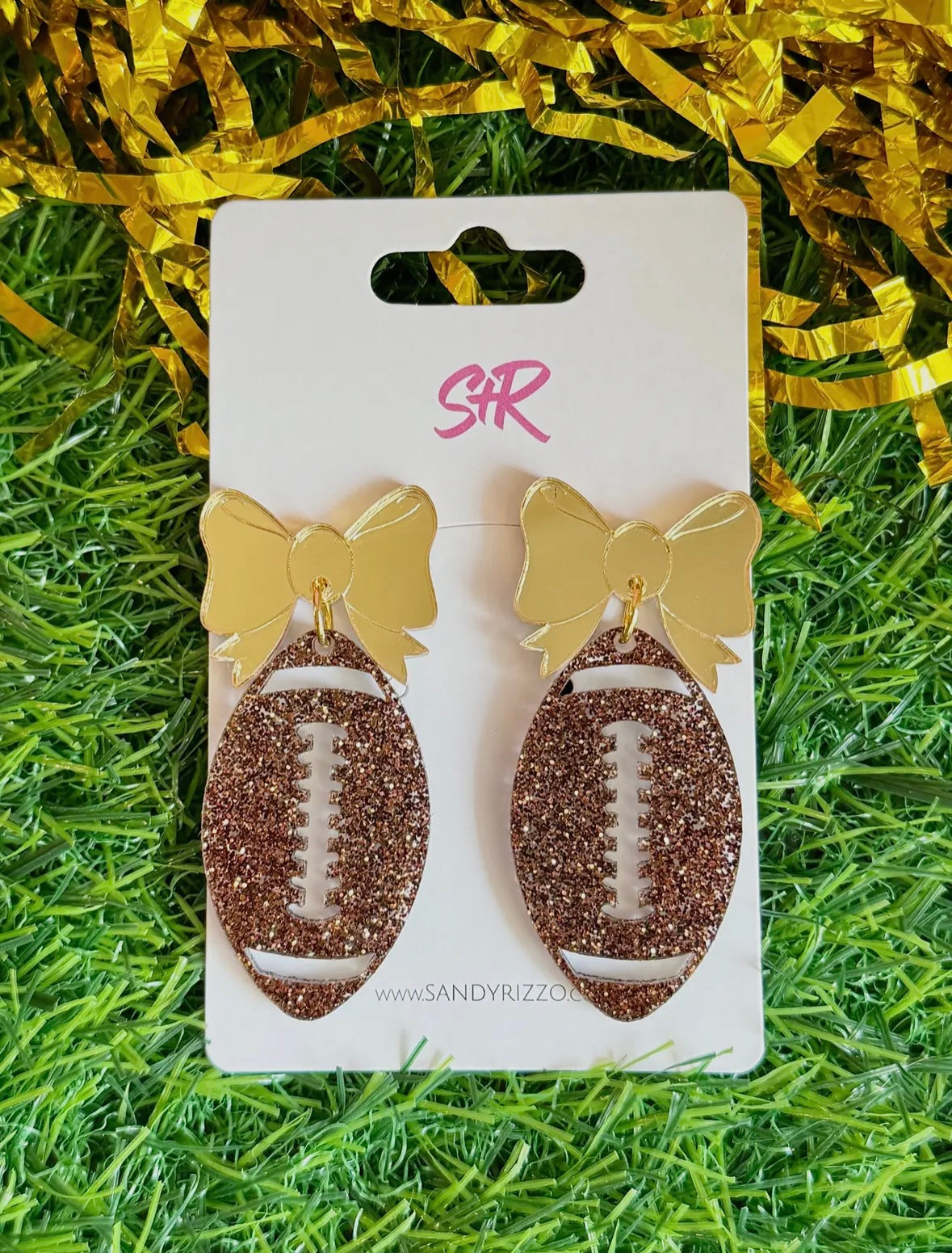 Football w/ Bow Accent Post Earrings