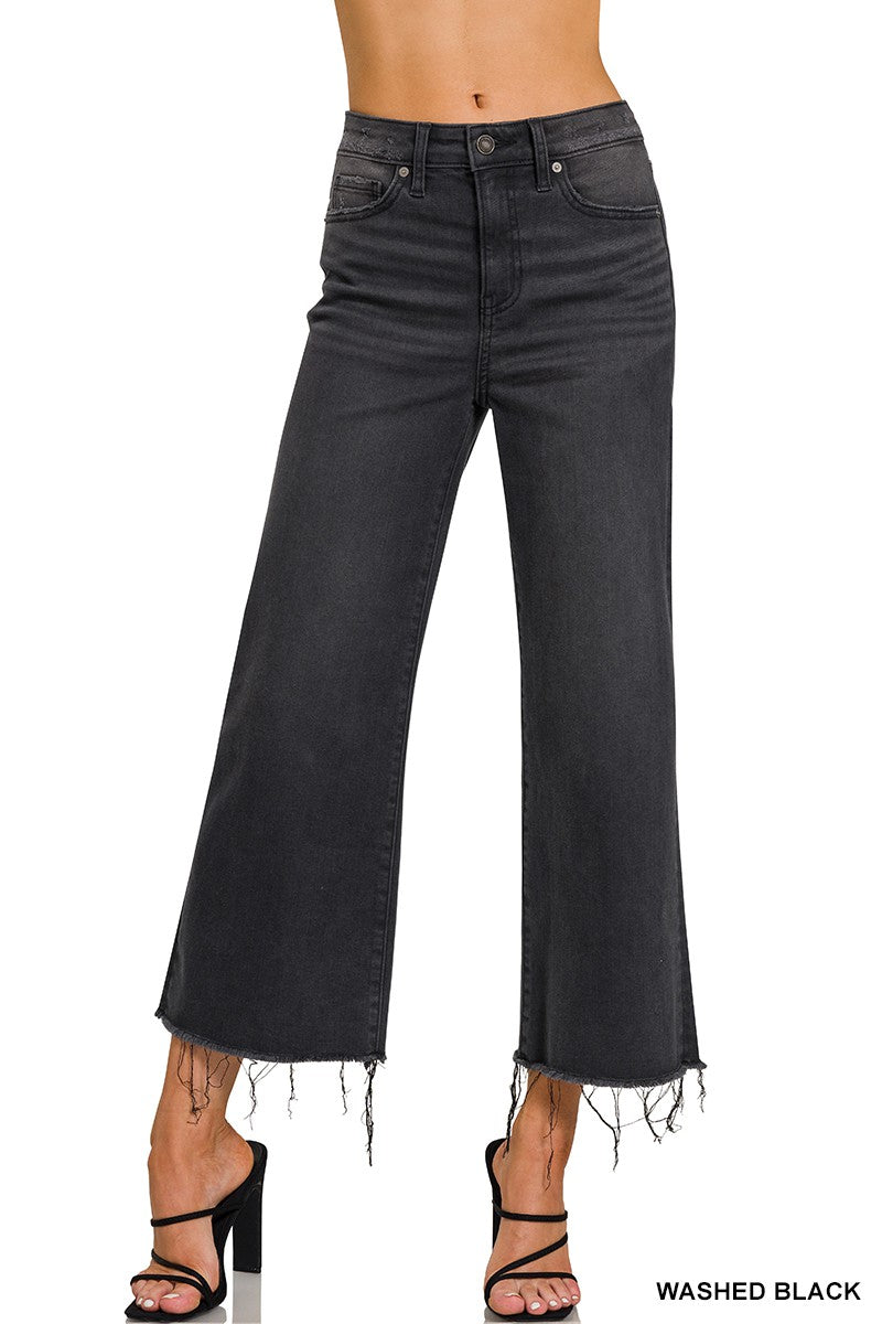 High Rise washed Black cropped Jeans