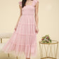 POLKA DOT CHIFFON SMOCKED TIERED MIDI DRESS