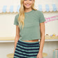 WASHED SHORT SLEEVE CROPPED KNIT T-SHIRT