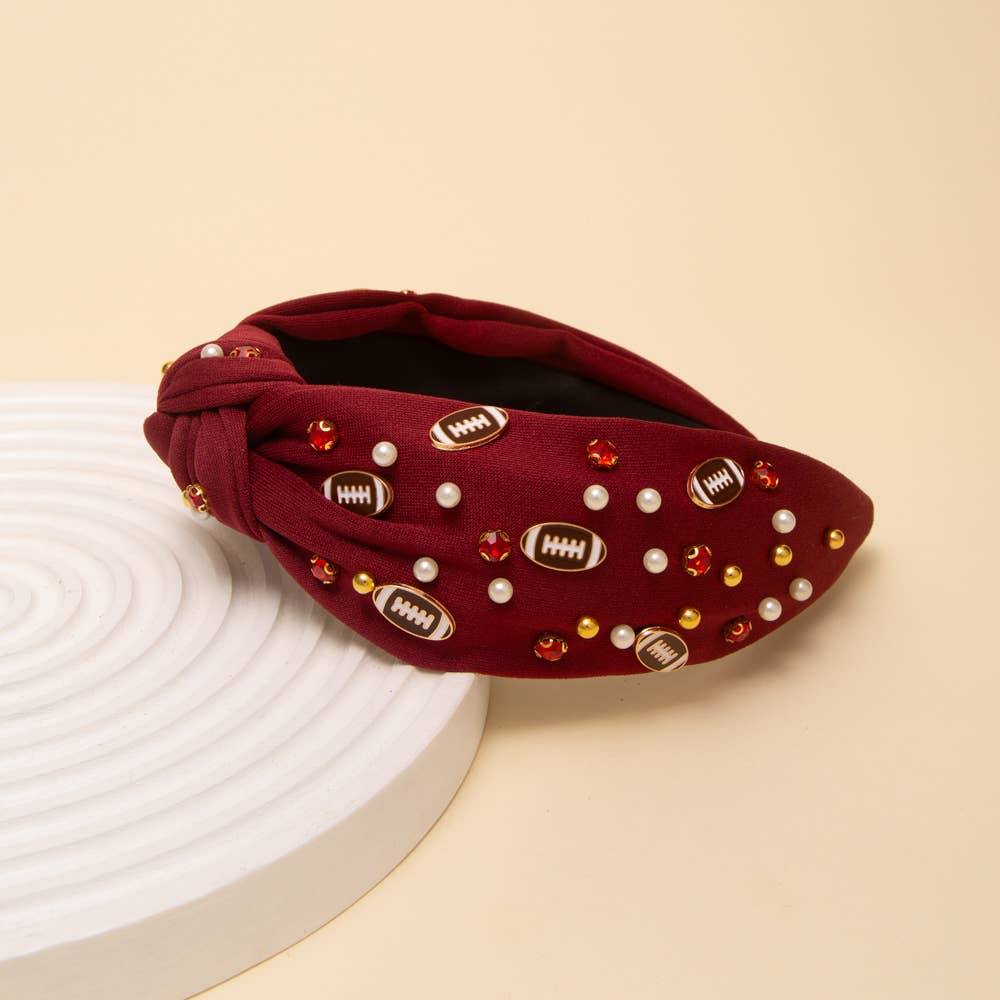 Game Day Football Jeweled Headband with Pearl Accent