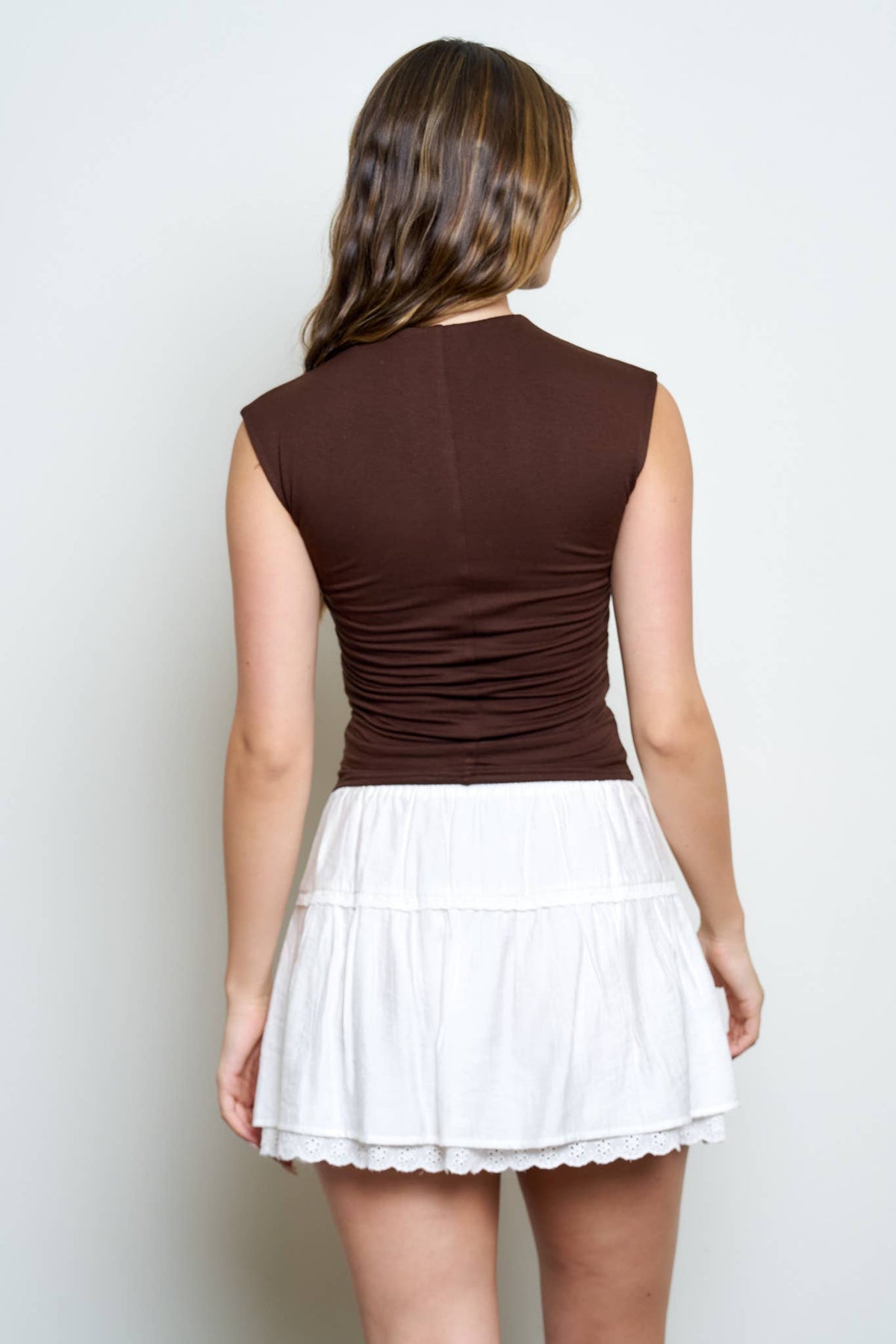 REVERSIBLE FUNNEL NECK SCRUNCH KNIT TOP