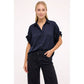 Short Ruffle Sleeve Button-up Blouse
