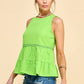 WK50480 - BABYDOLL TIER BUBLLE WOVEN TOP WITH TIE BACK
