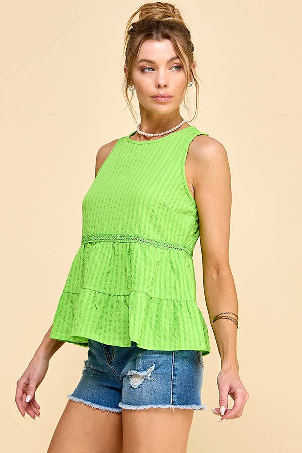 WK50480 - BABYDOLL TIER BUBLLE WOVEN TOP WITH TIE BACK