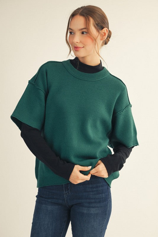 Raw Edge Accent Sweater Top