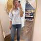 Sky 3/4 Sleeve Button Blouse