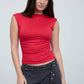 REVERSIBLE FUNNEL NECK SCRUNCH KNIT TOP