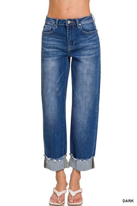 Wide Cuff Raw Hem Jean