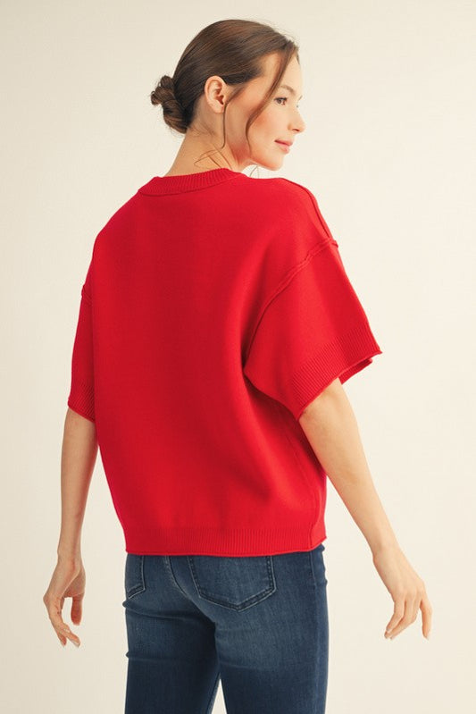 Raw Edge Accent Sweater Top