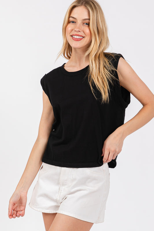 Washed Muscle Tank Top - black