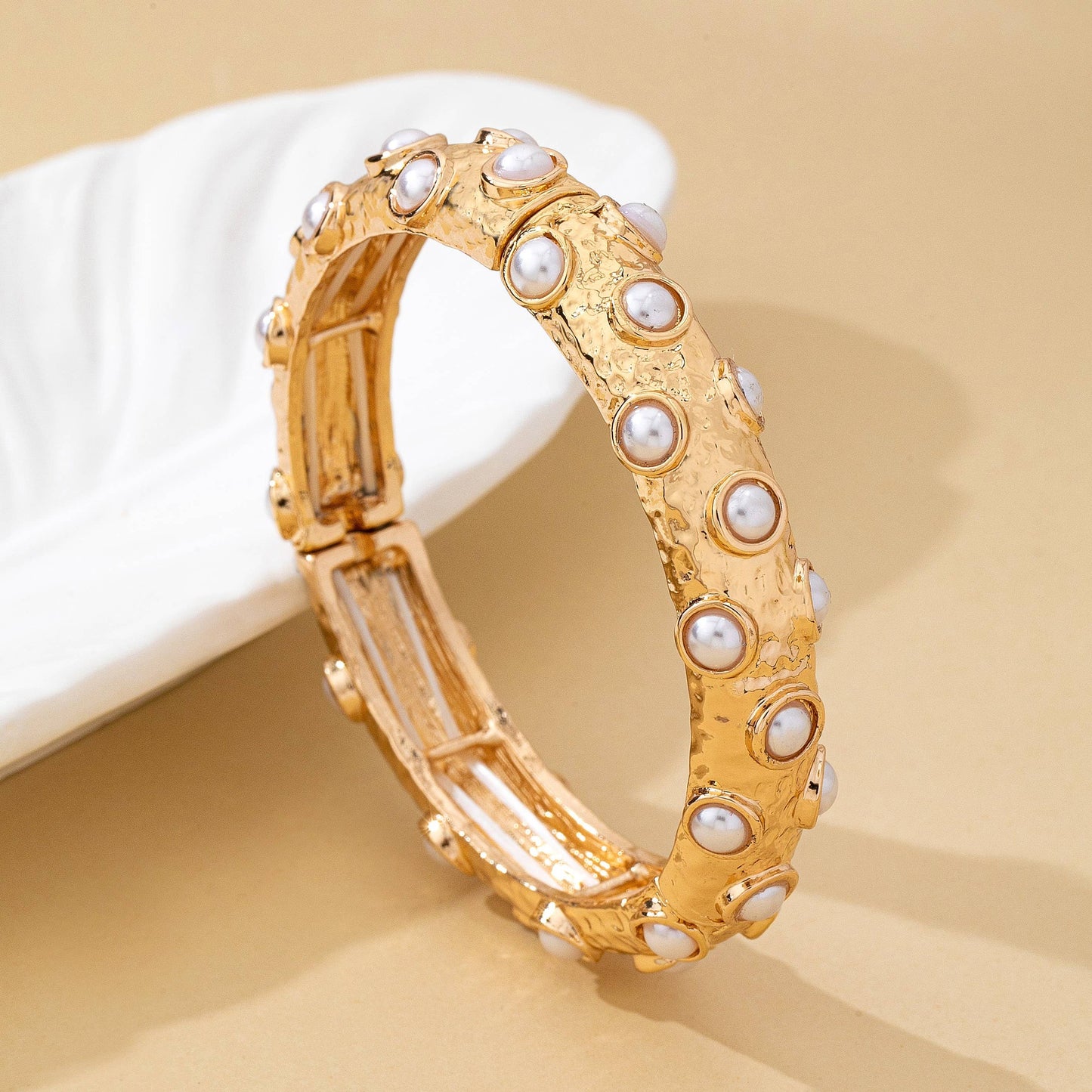 Vintage Gold and Pearl Embellished Bangle | 80B1772
