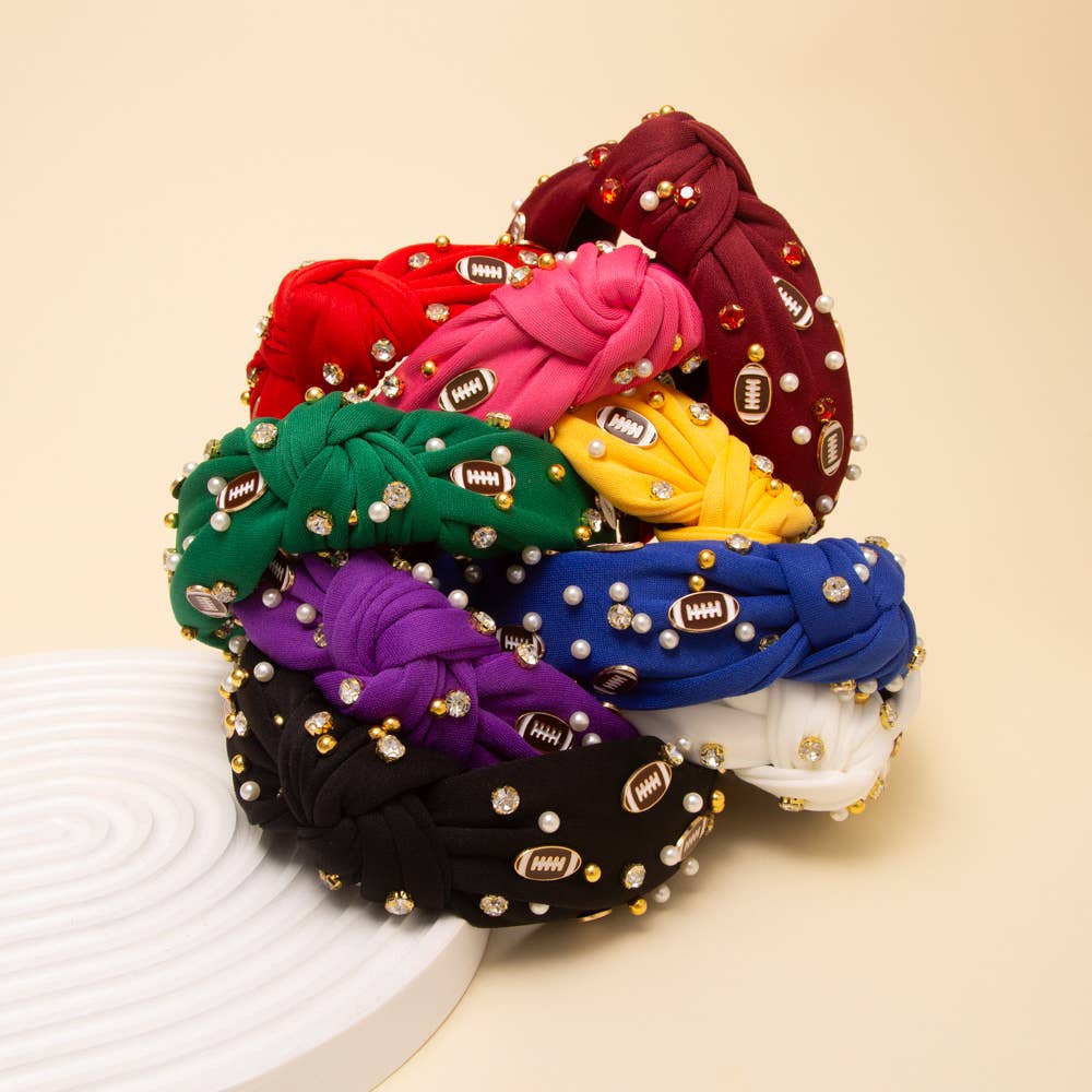 Game Day Football Jeweled Headband with Pearl Accent