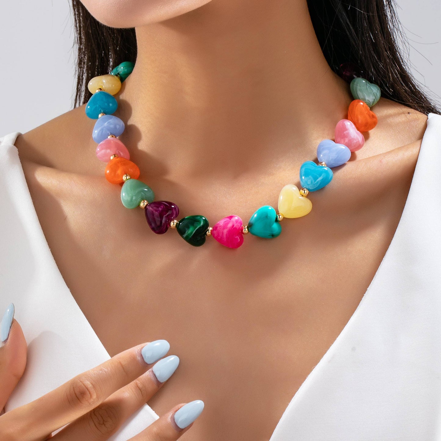 Multi-Color Resin Heart Bead Necklace