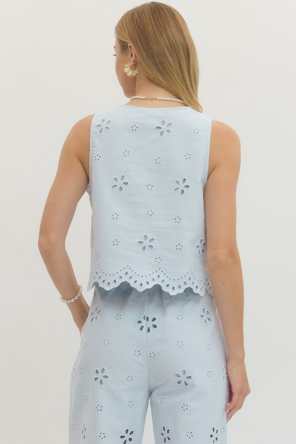 Floral Eyelet Denim Top