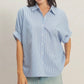 Striped short sleeve button front top