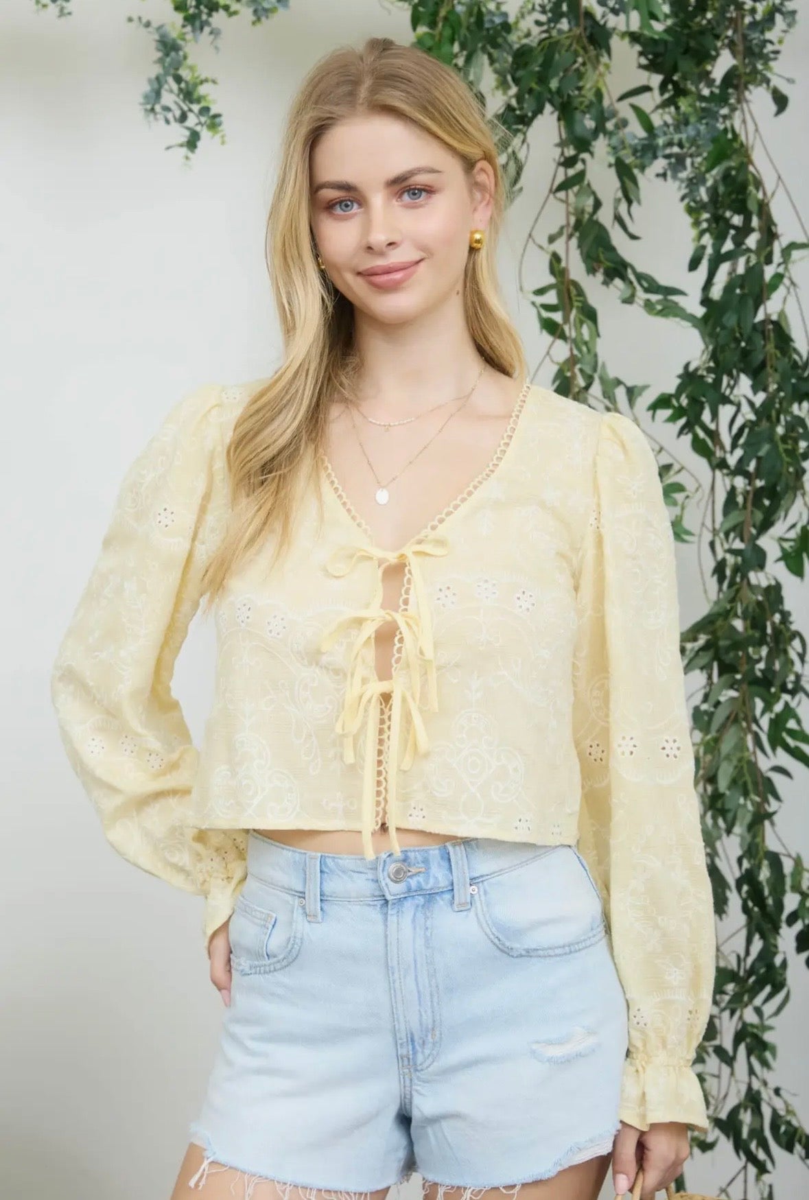 Embroidered Detail Tied Up Crop Top