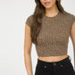 LEOPARD PRINT SHORT SLEEVE CROPPED KNIT TOP