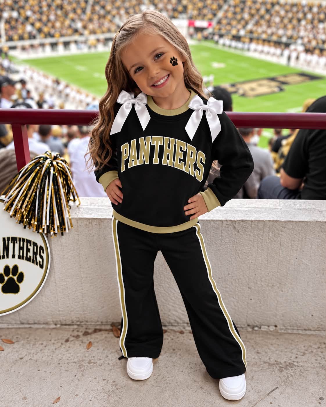 KIDS- Bow sweatshirt set PANTHERS (AP)