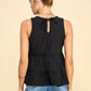 WK50480 - BABYDOLL TIER BUBLLE WOVEN TOP WITH TIE BACK