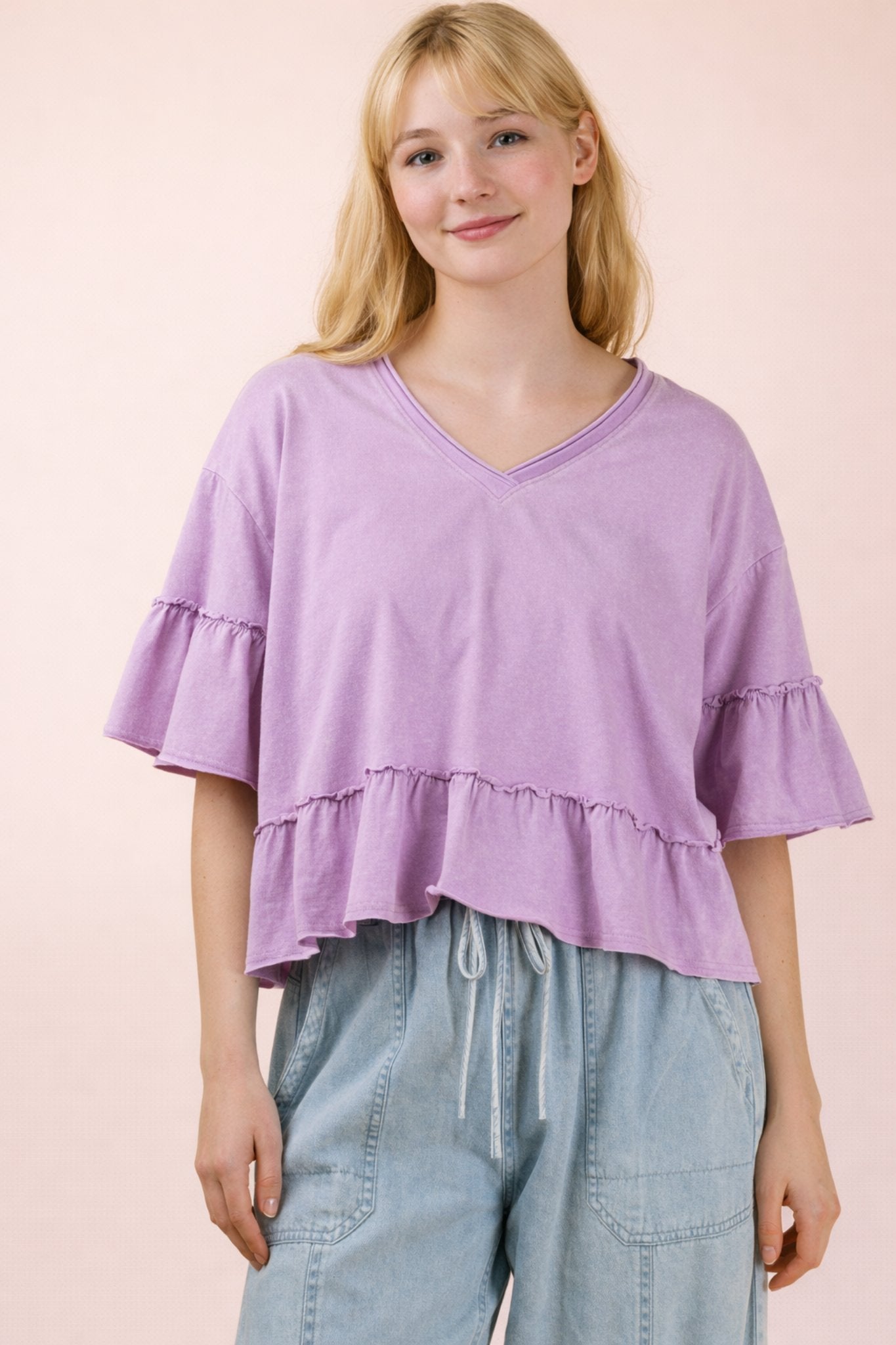 Mineral Washed Ruffle Top