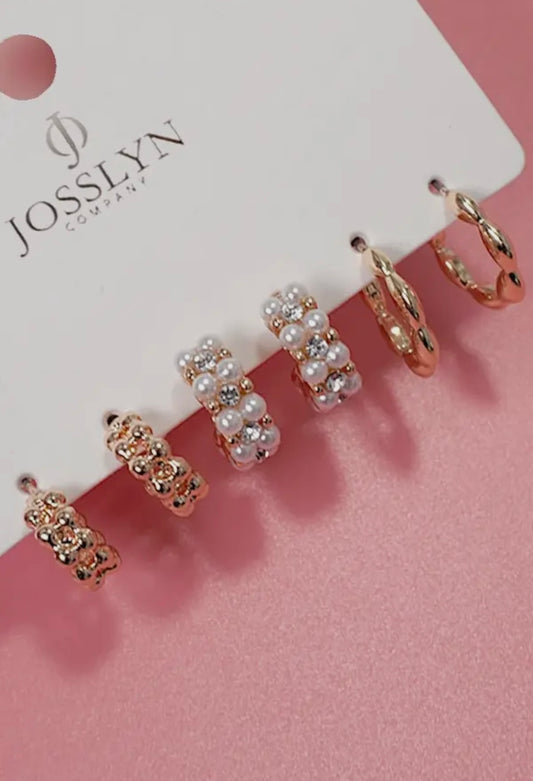 Pearl Double Link Huggie Hoop Trio