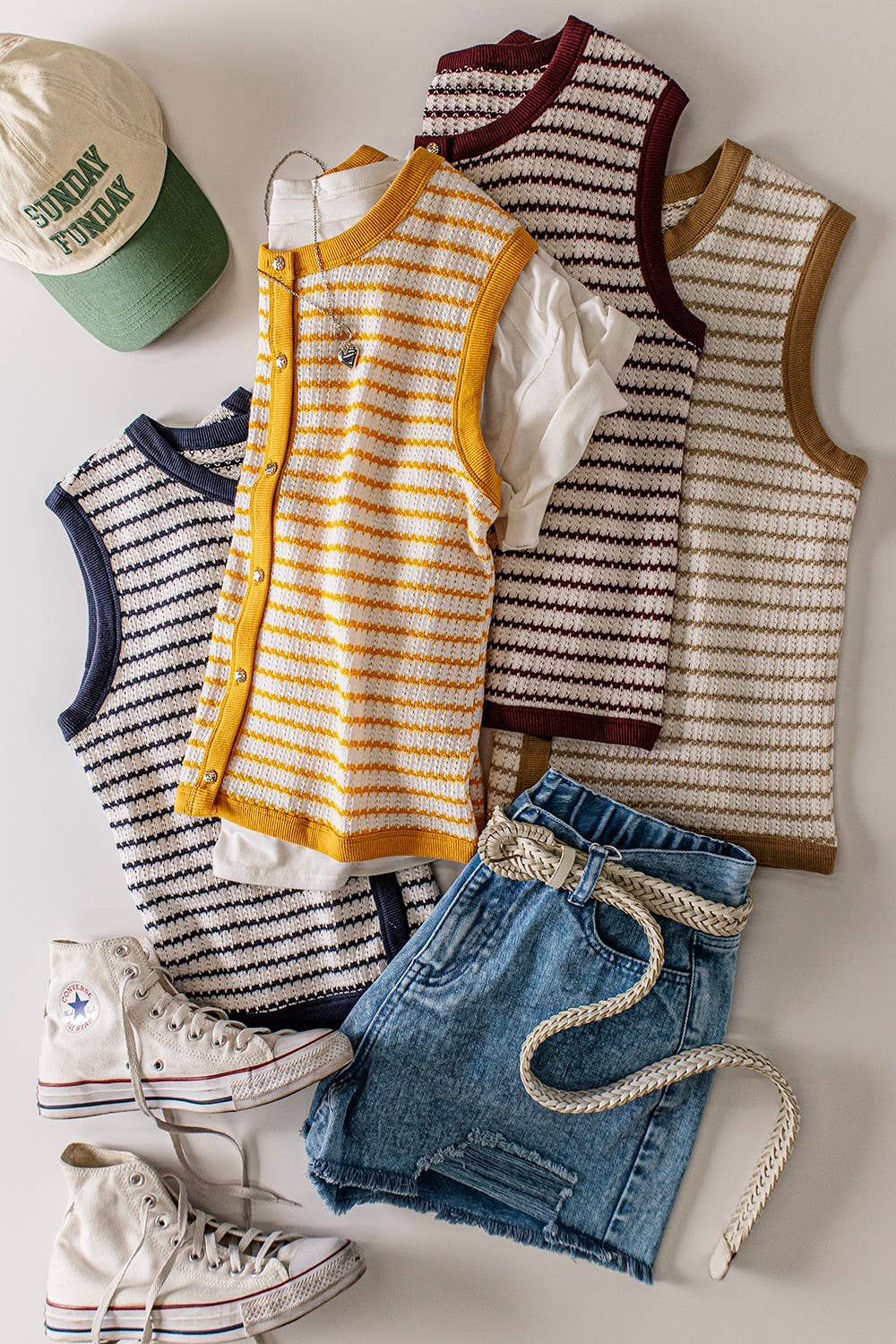 NT12503-Stripe Knit Button Down Top
