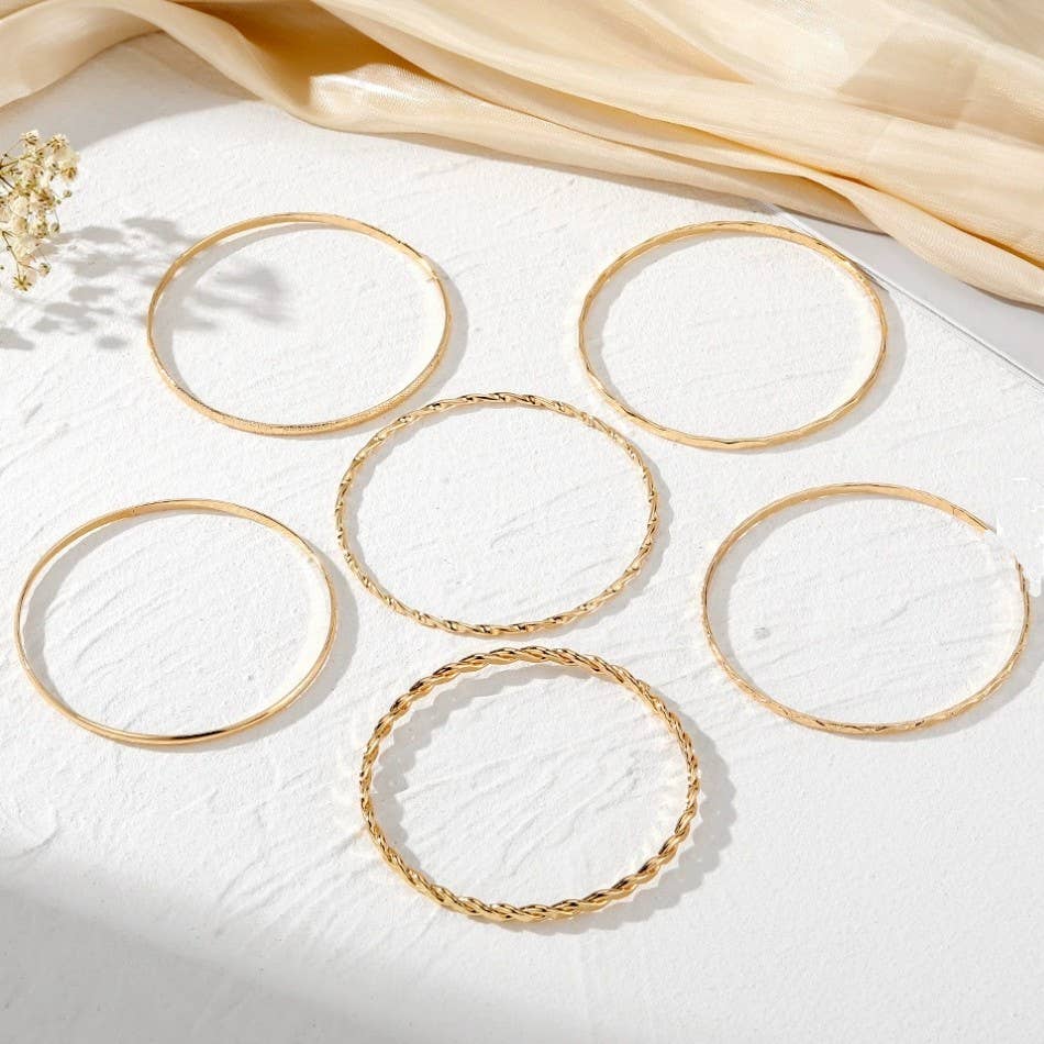 Gold Layered Bangle Set - Mixed Texture Stack | 40B5238