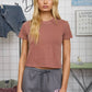 WASHED SHORT SLEEVE CROPPED KNIT T-SHIRT