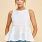WK50480 - BABYDOLL TIER BUBLLE WOVEN TOP WITH TIE BACK
