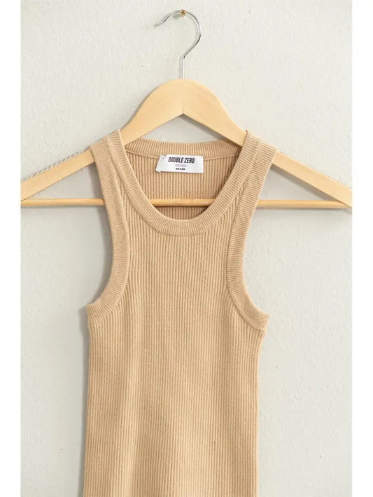 DOUBLE ZERO Ribbed Sweater Tank Top - Taupe