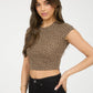 LEOPARD PRINT SHORT SLEEVE CROPPED KNIT TOP