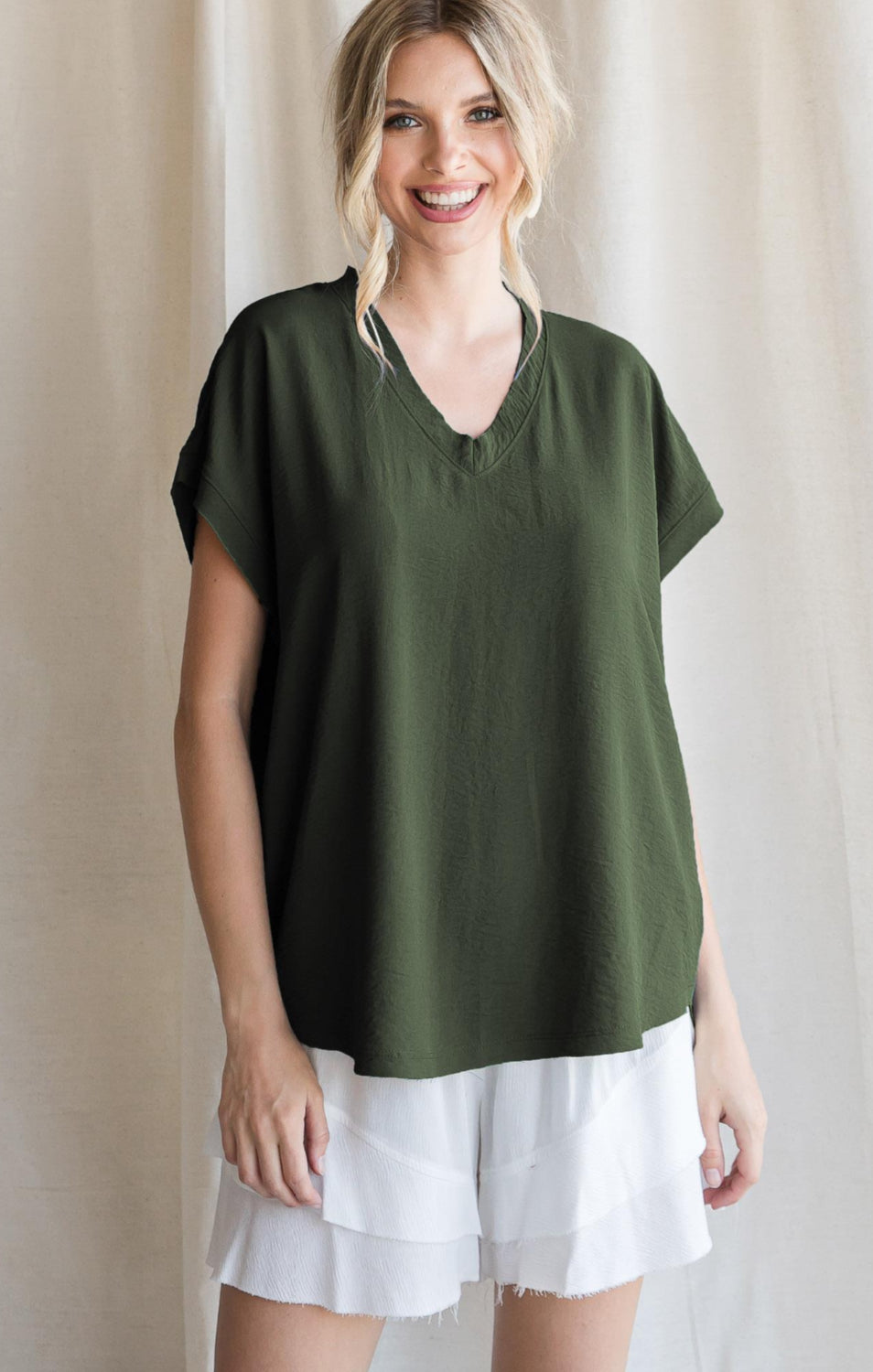 JODIFL olive short sleeve blouse