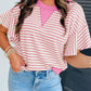Contrast Detail Striped Ruffle Round Neck Top