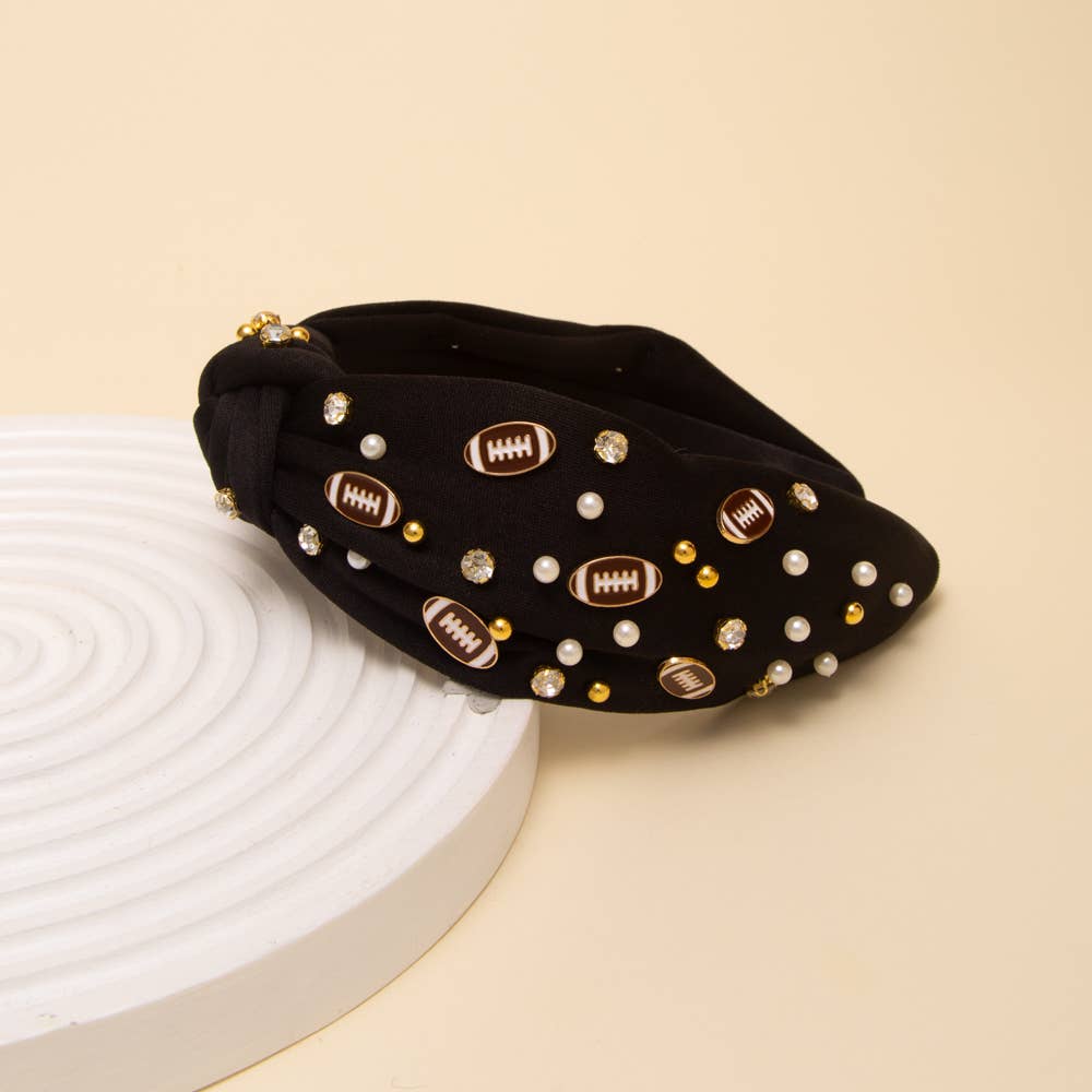 Game Day Football Jeweled Headband with Pearl Accent