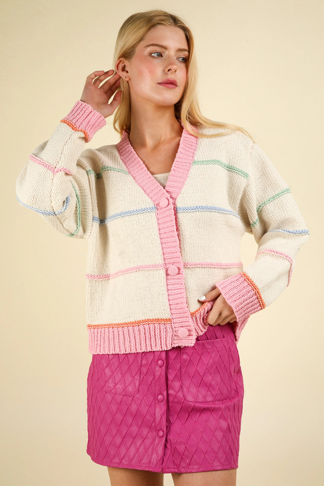 Melow Color Stripe Button Down Sweater Cardigan