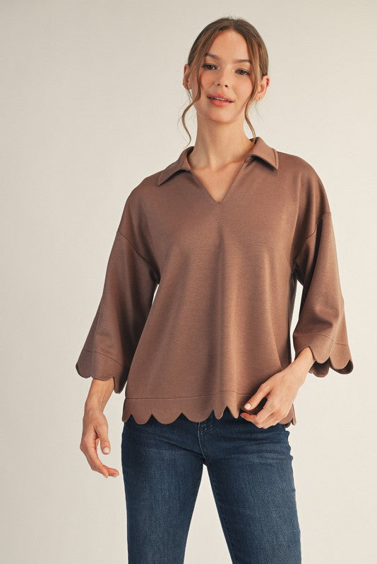 Scalloped Edge V-neck Top