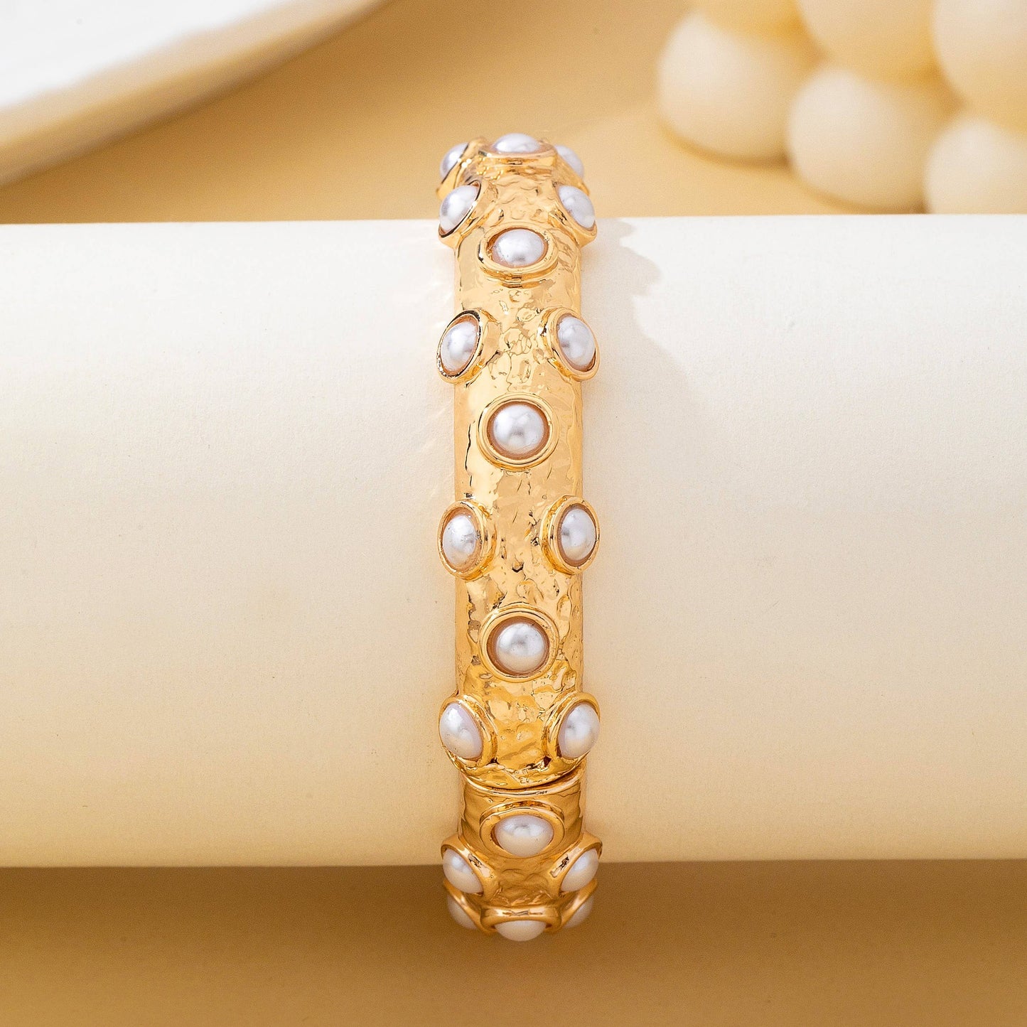 Vintage Gold and Pearl Embellished Bangle | 80B1772