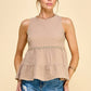 WK50480 - BABYDOLL TIER BUBLLE WOVEN TOP WITH TIE BACK